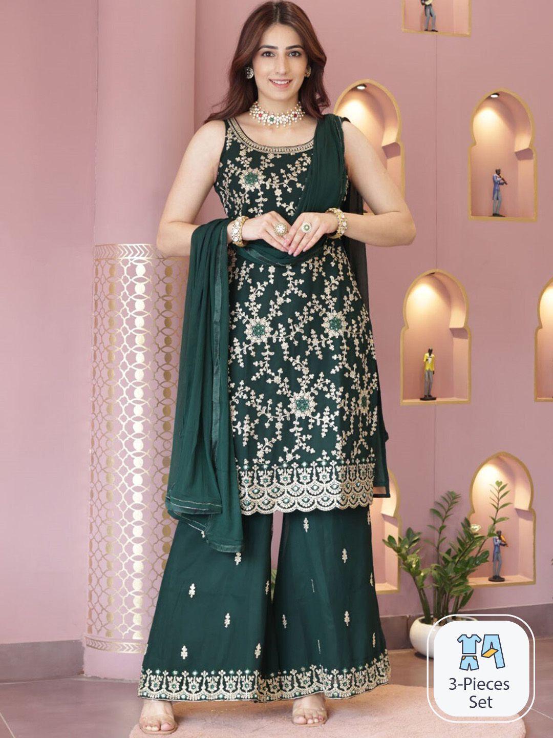 odette floral embroidered regular sequinned kurta with palazzos & with dupatta