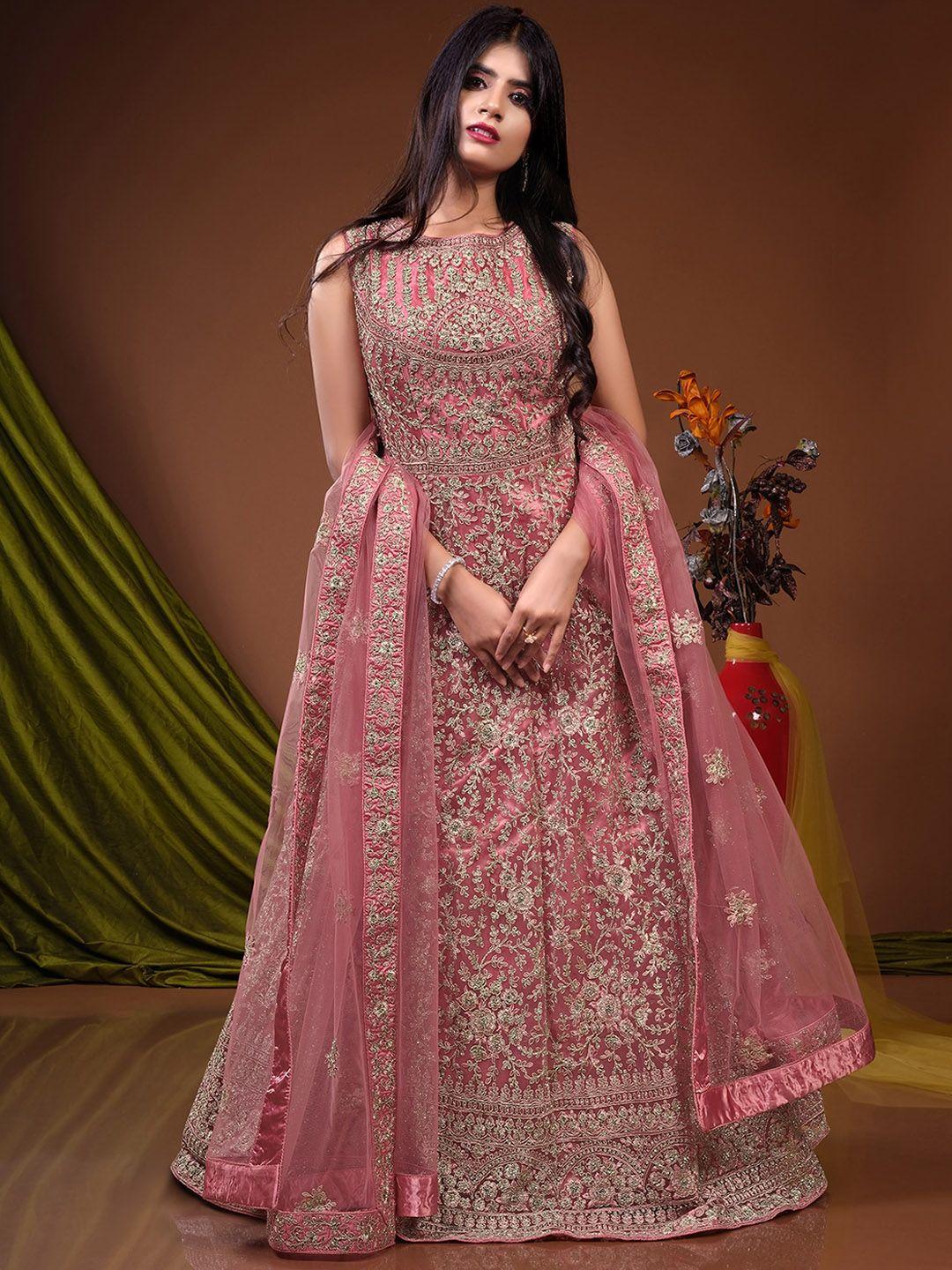odette floral embroidered sequined net gown ethnic dresses with dupatta