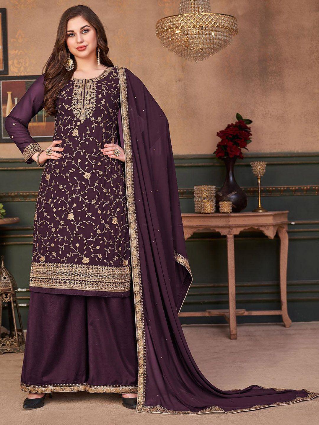 odette floral embroidered sequinned straight kurta & palazzos with dupatta