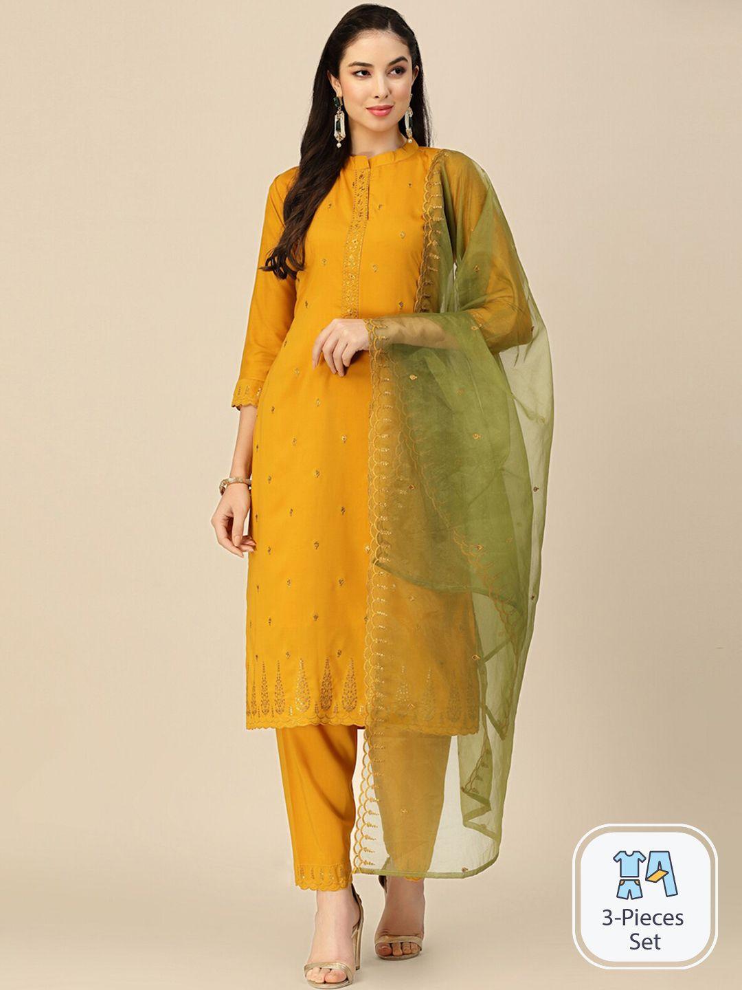 odette floral embroidered straight kurta with trousers & dupatta