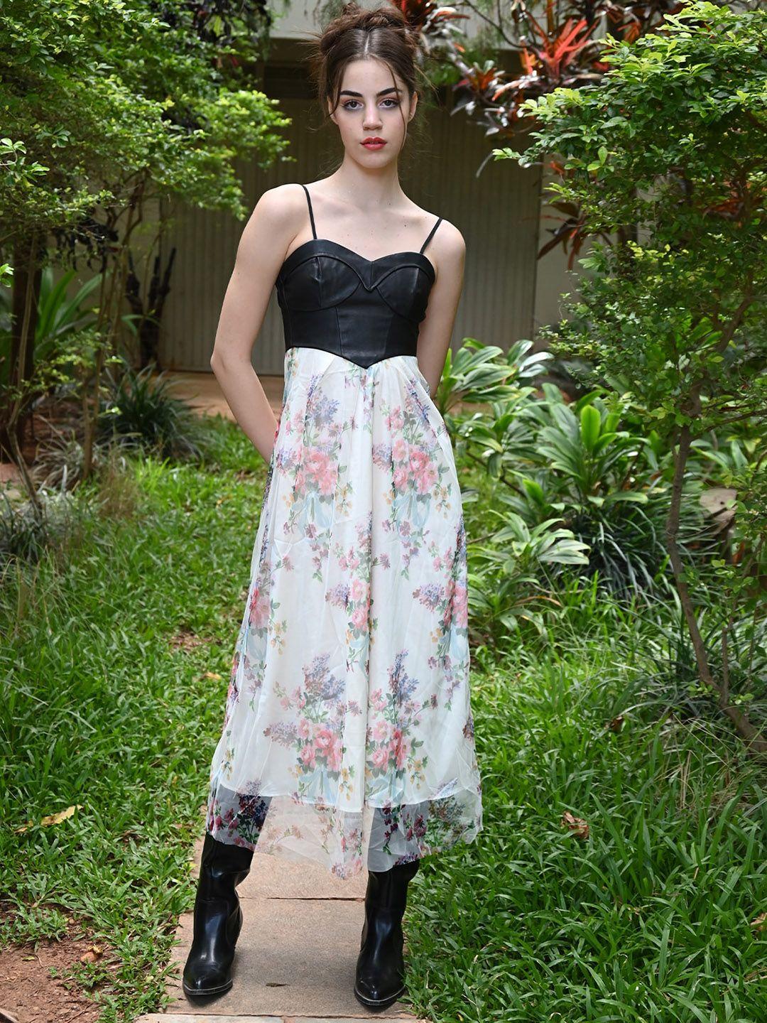 odette floral print coated net maxi midi dress