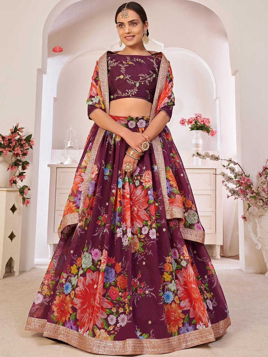 odette floral printed semi-stitched lehenga & unstitched blouse poly georgette