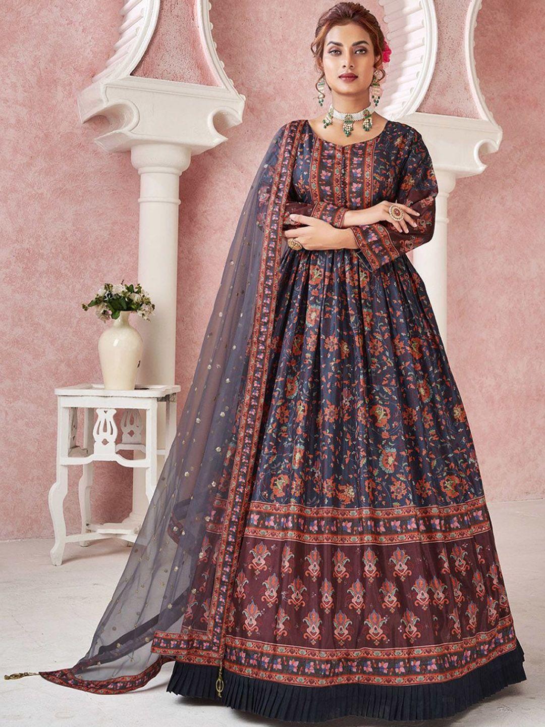 odette floral printed silk gown with dupatta