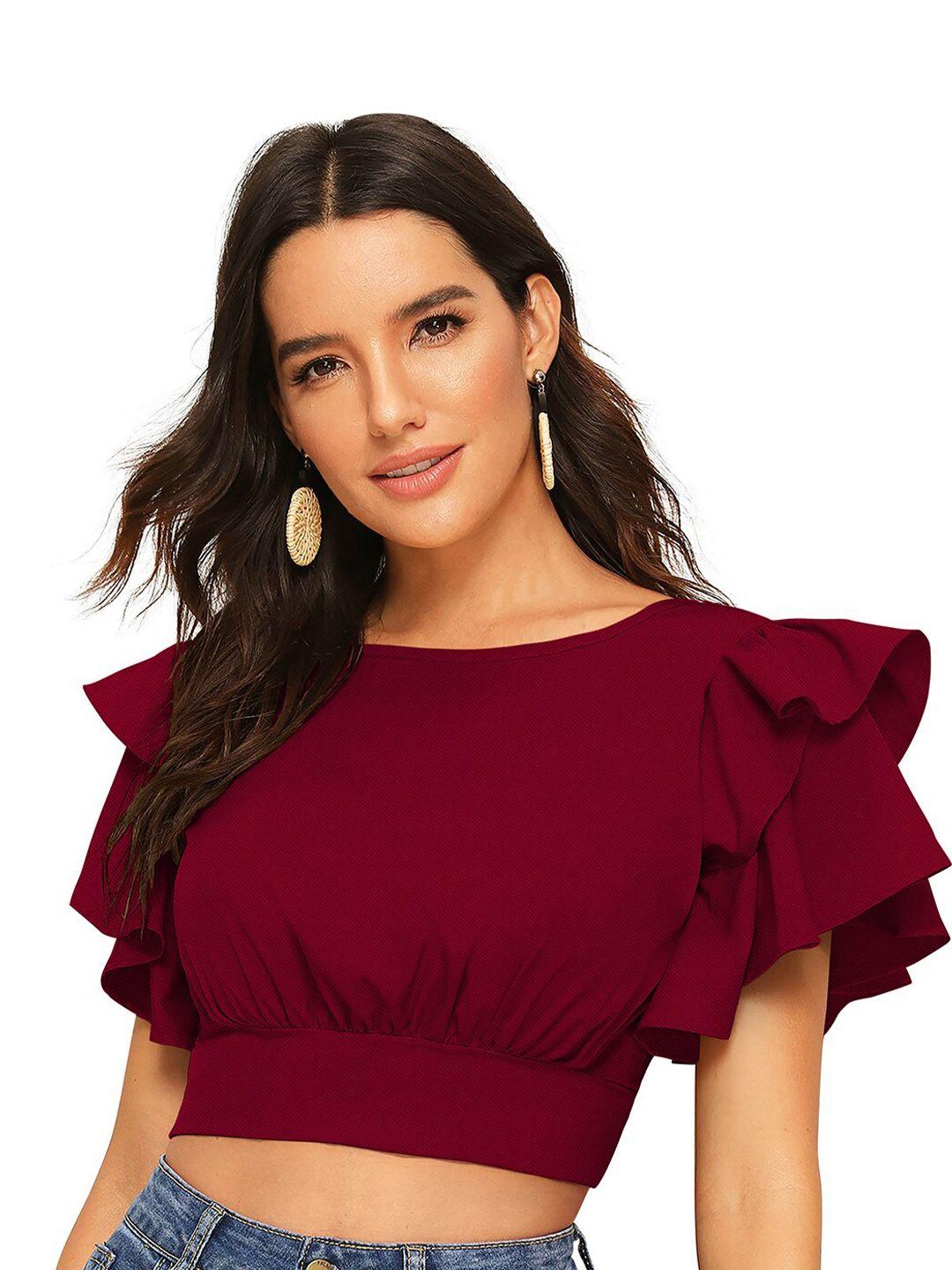 odette flutter sleeves fitted acrylic crop top