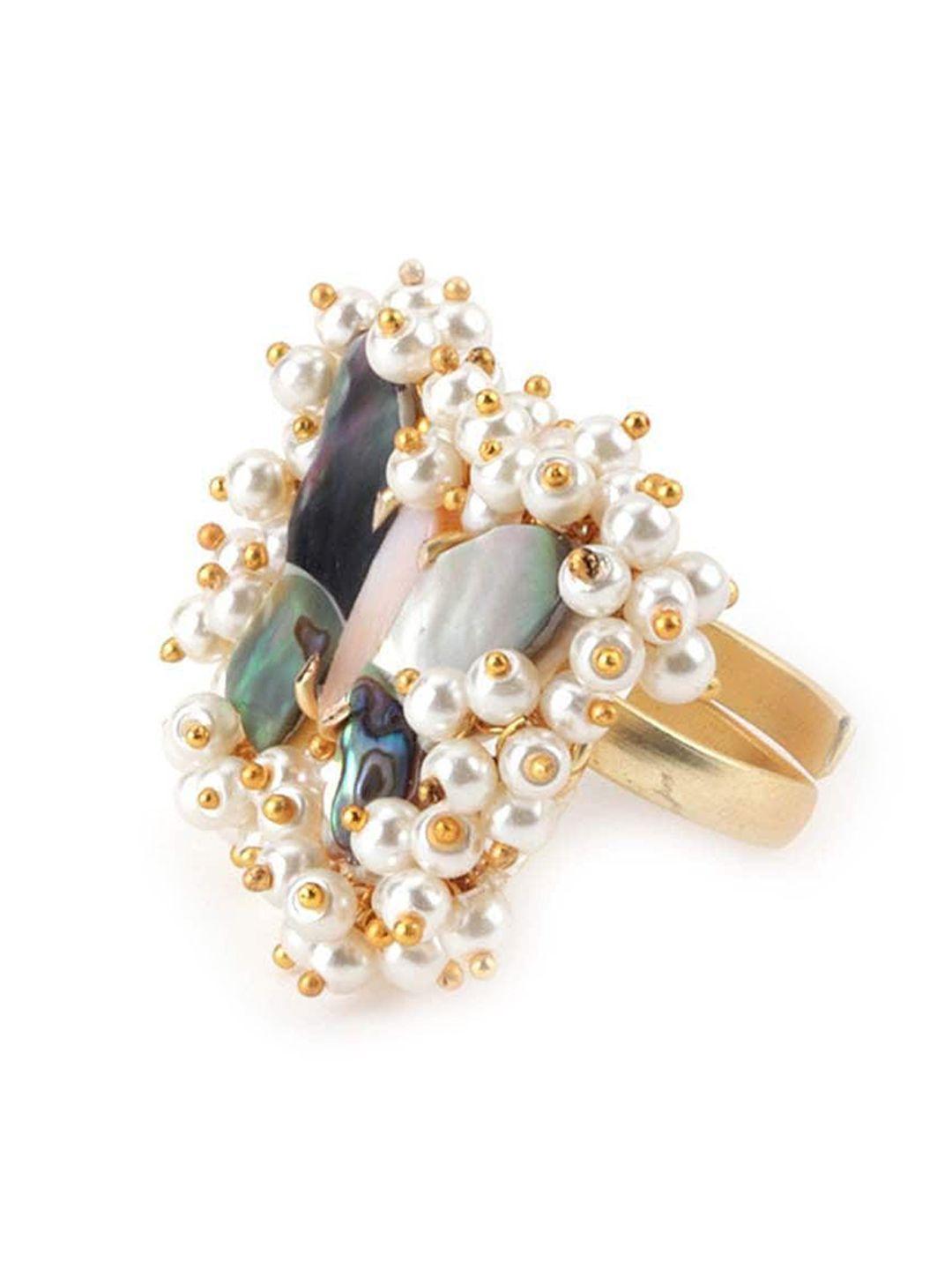 odette gold-plated pearl beaded butterfly shape finger ring