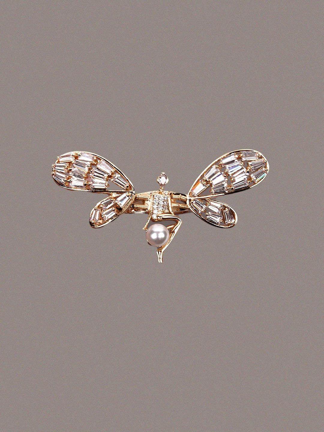 odette gold-plated stone-studded butterfly adjustable finger ring