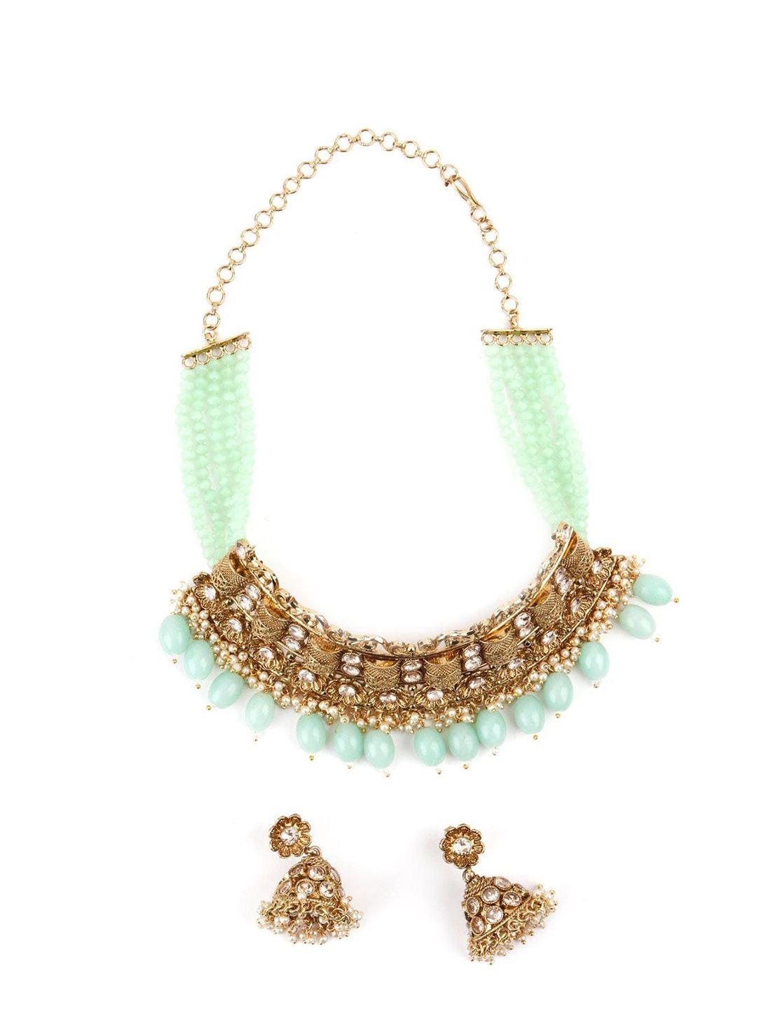 odette gold-plated stones studded necklace set