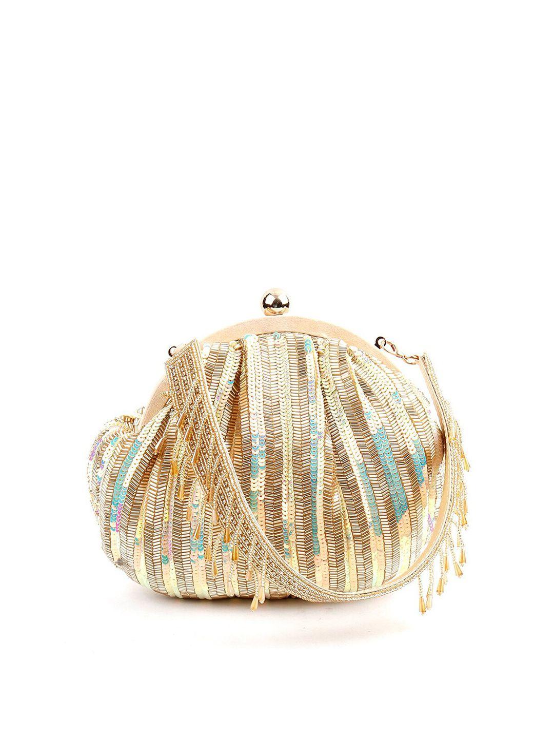 odette gold-toned & blue embellished purse clutch