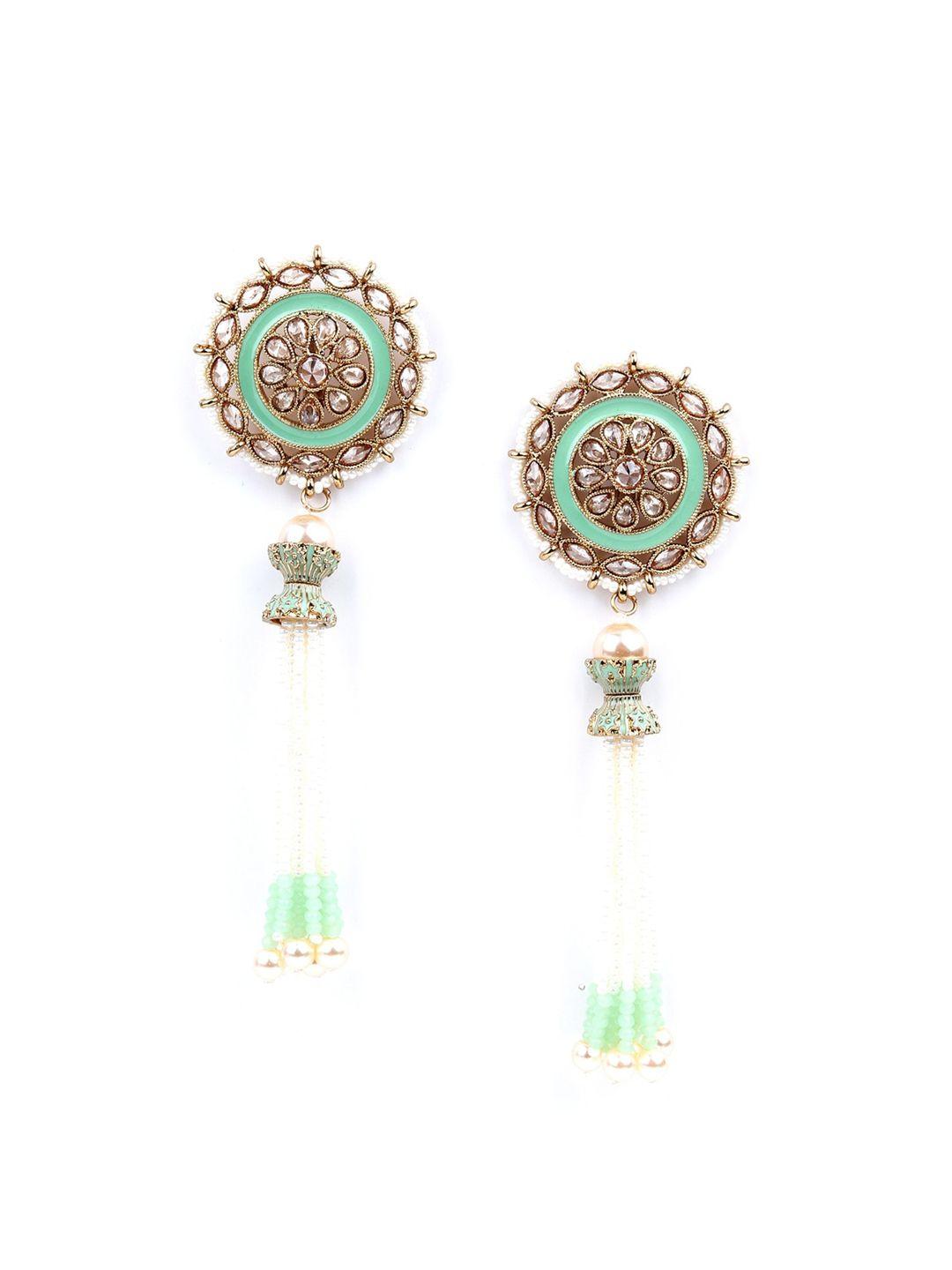 odette gold-toned & green contemporary drop earrings
