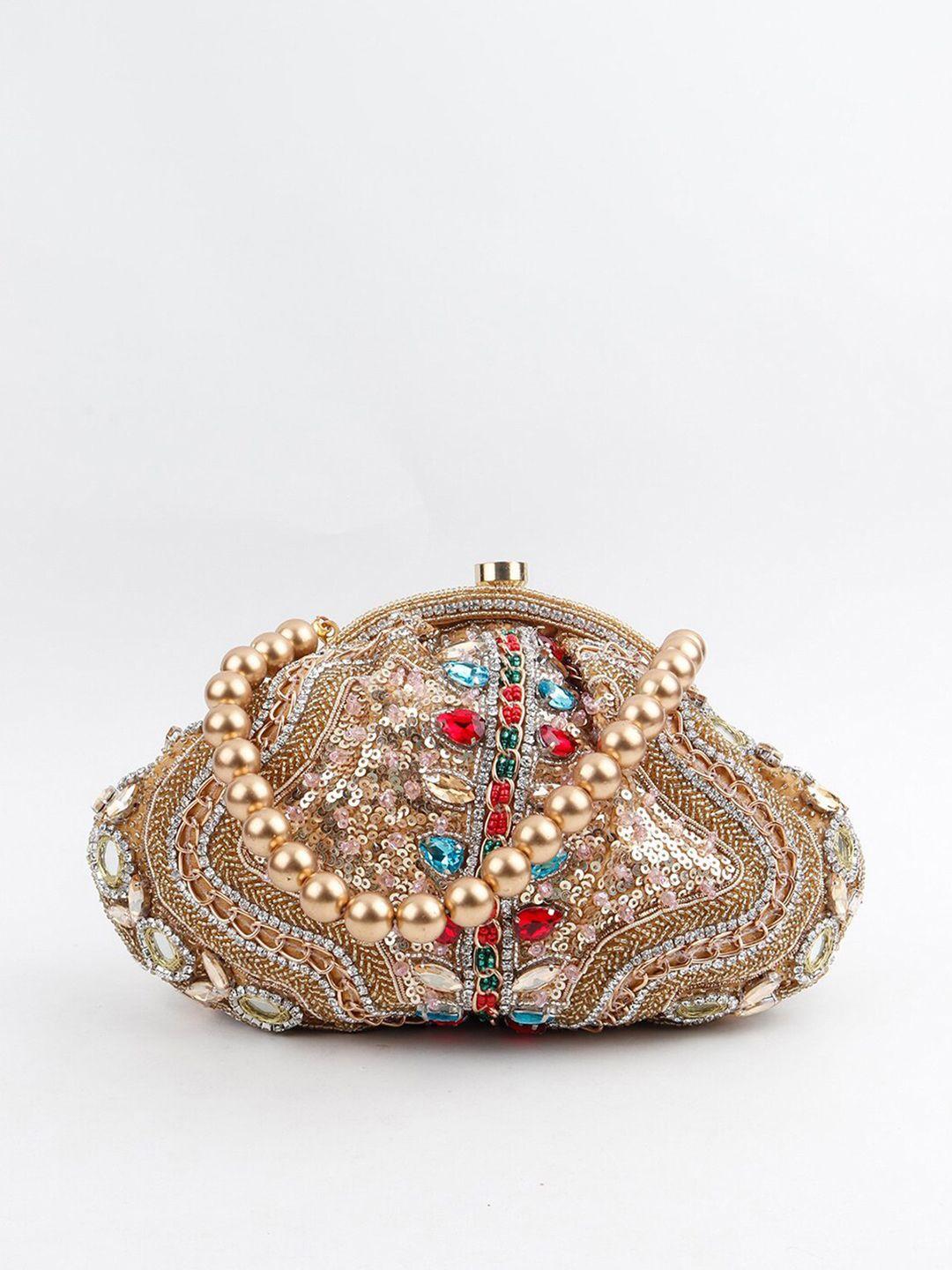 odette gold-toned & red embellished purse clutch