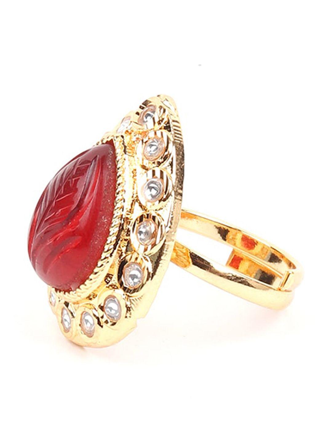 odette gold-toned & red stone-studded adjustable ring