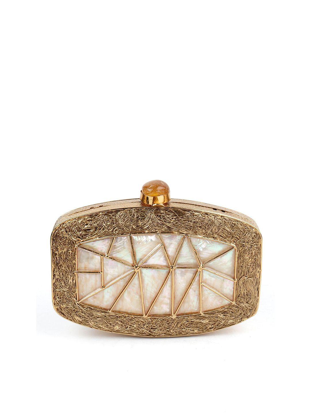 odette gold-toned & white textured box clutch