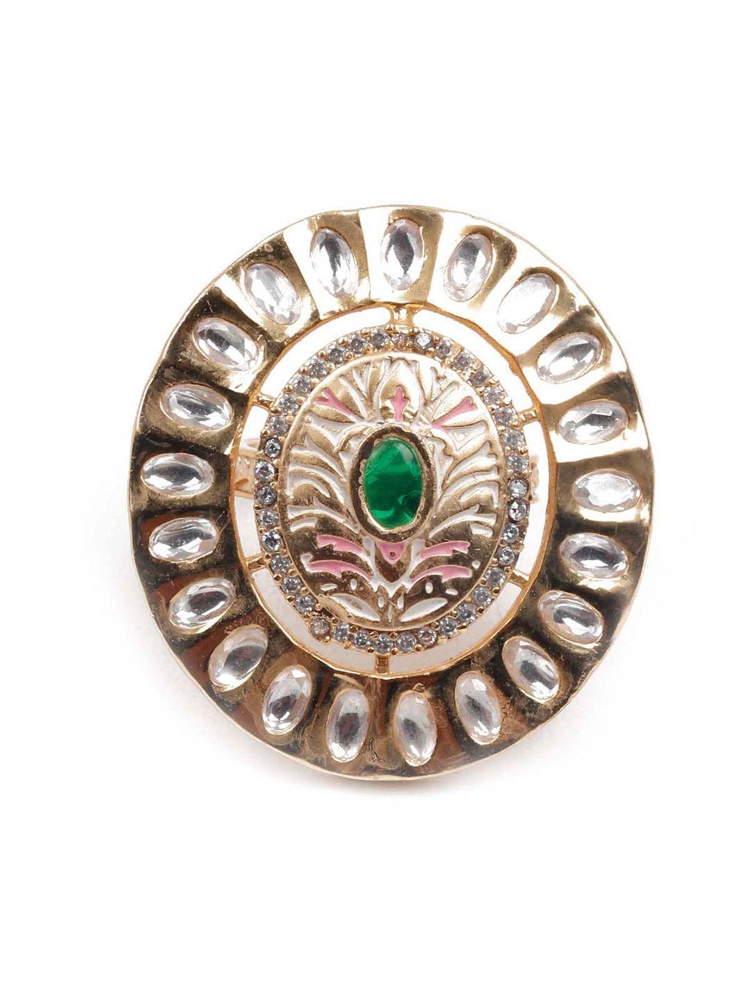 odette gold-toned green kundan-studded adjustable finger ring