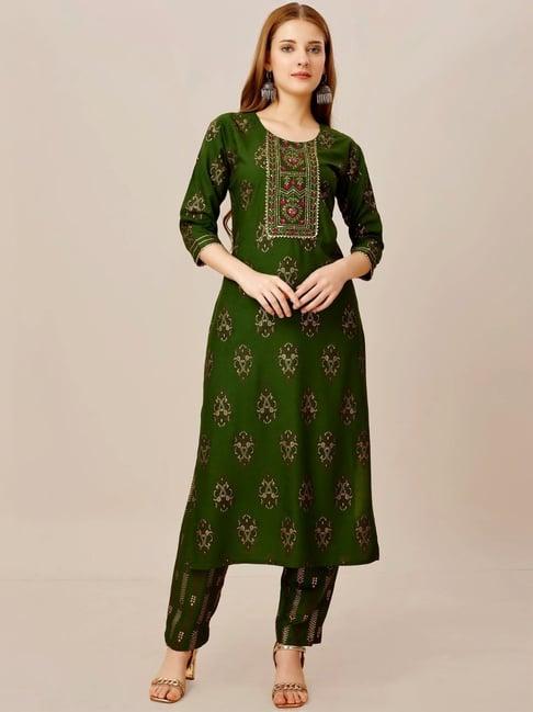 odette green printed kurta pant set