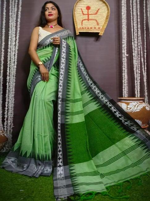 odette green woven saree with unstitched blouse