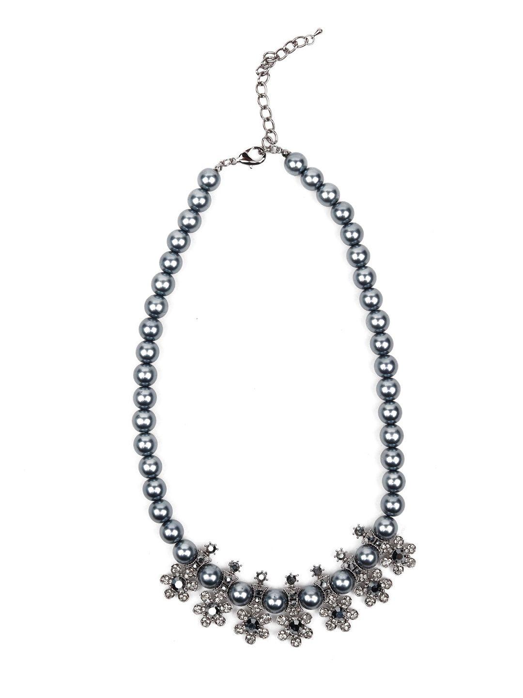 odette grey & silver-toned metal necklace