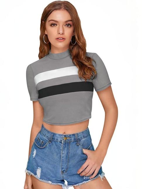 odette grey color-block crop top