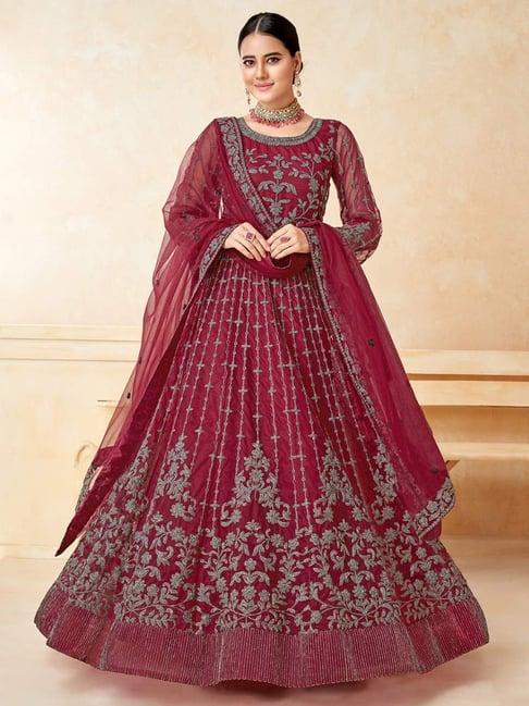 odette maroon embroidered unstitched dress material