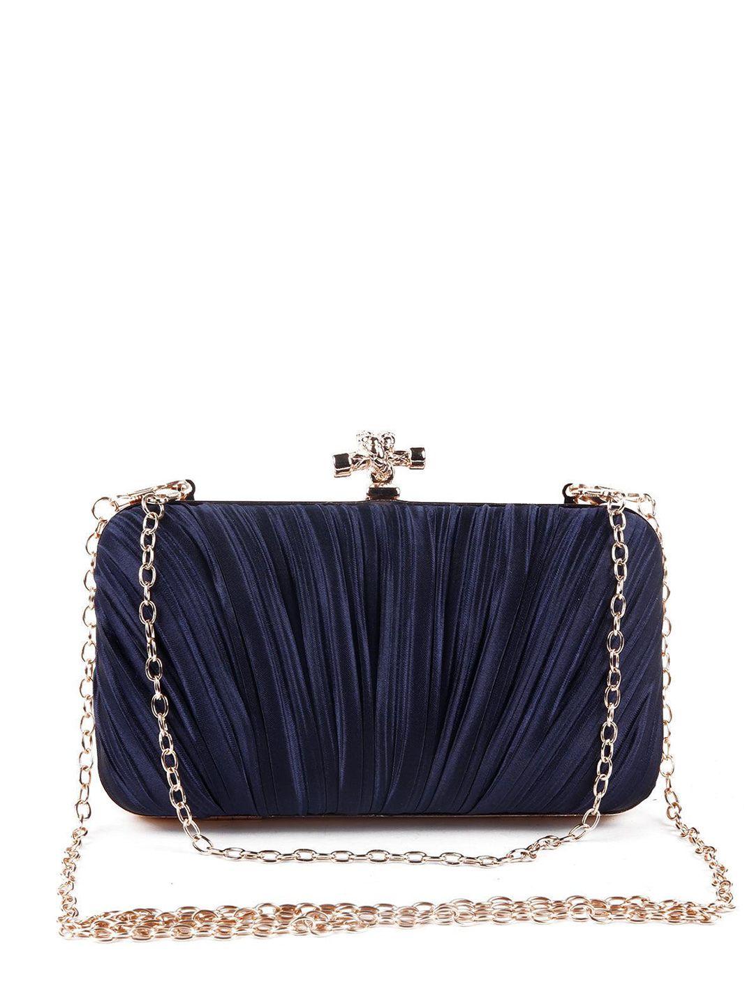 odette navy blue textured structured hobo bag with quilted