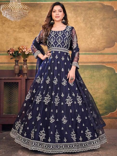 odette navy embroidered unstitched dress material