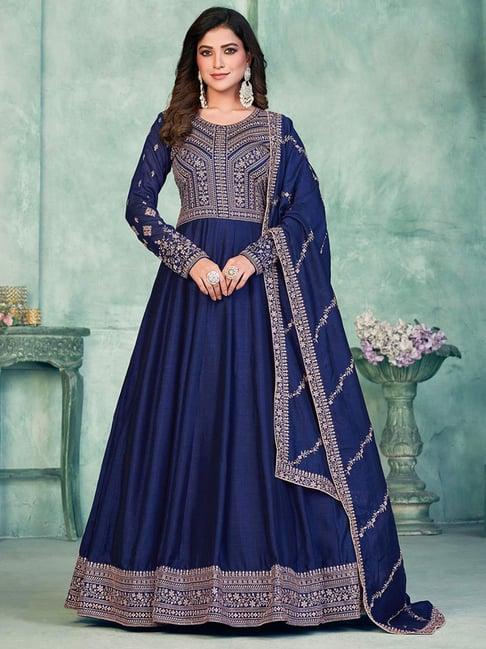 odette navy embroidered unstitched dress material