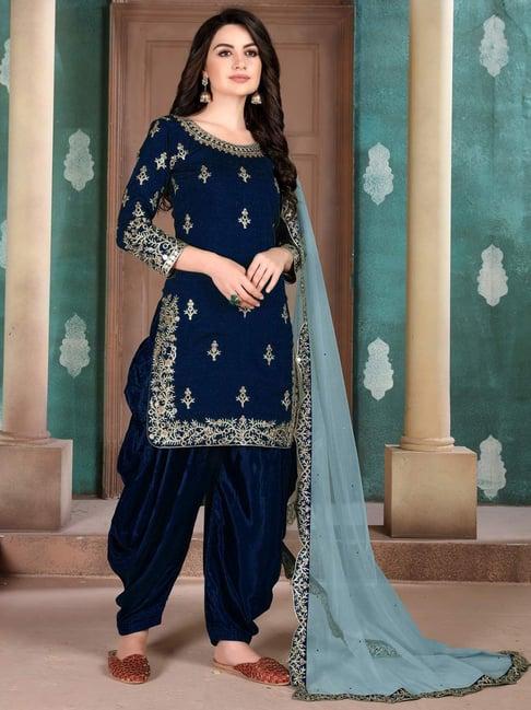 odette navy embroidered unstitched dress material