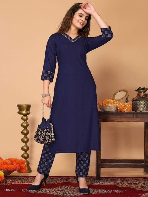 odette navy printed kurta pant set