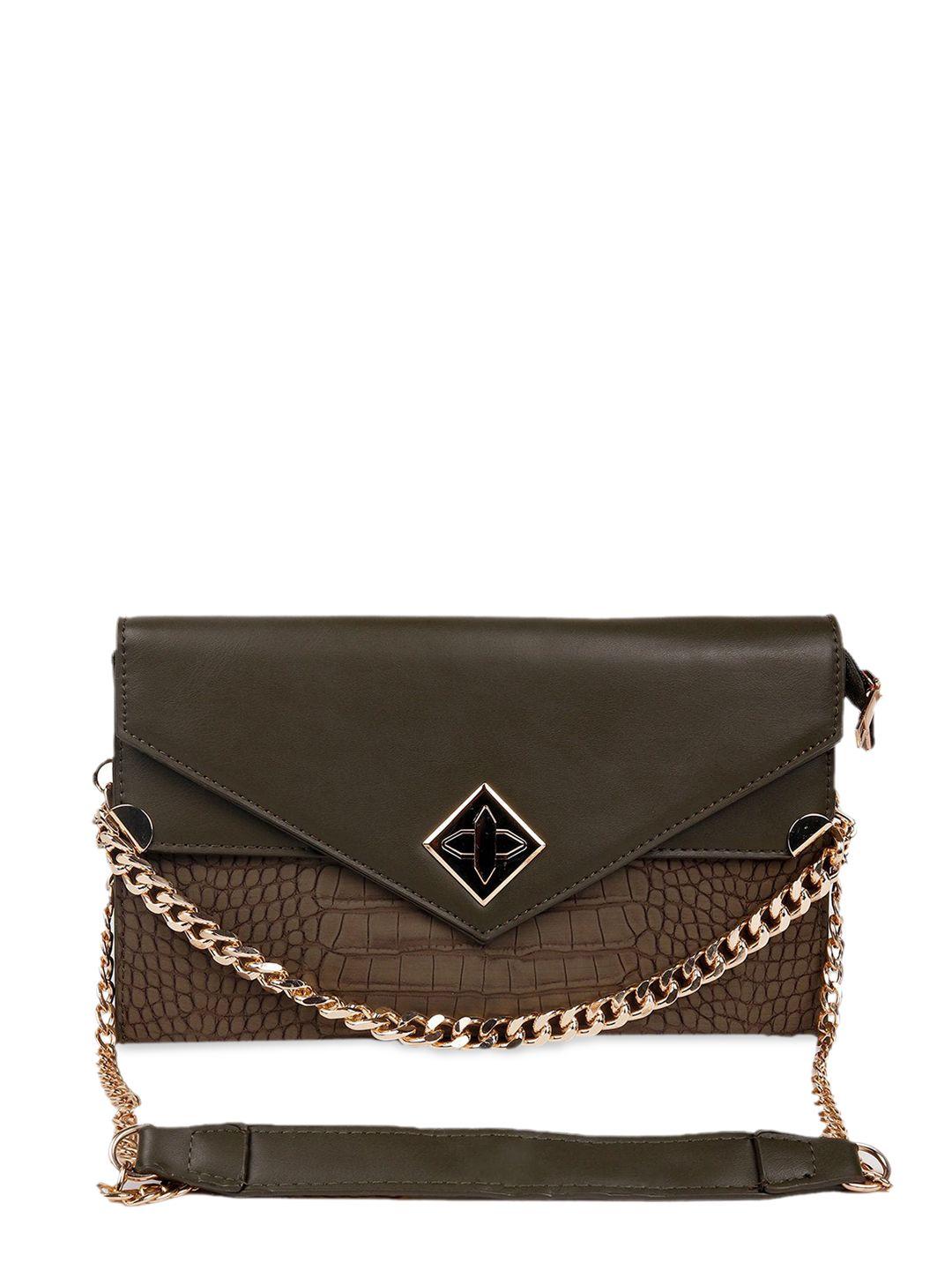 odette olive green & brown textured structured sling bag