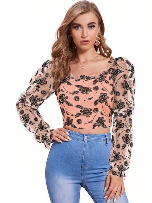 odette peach printed crop top