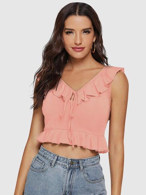 odette peach slim fit crop top