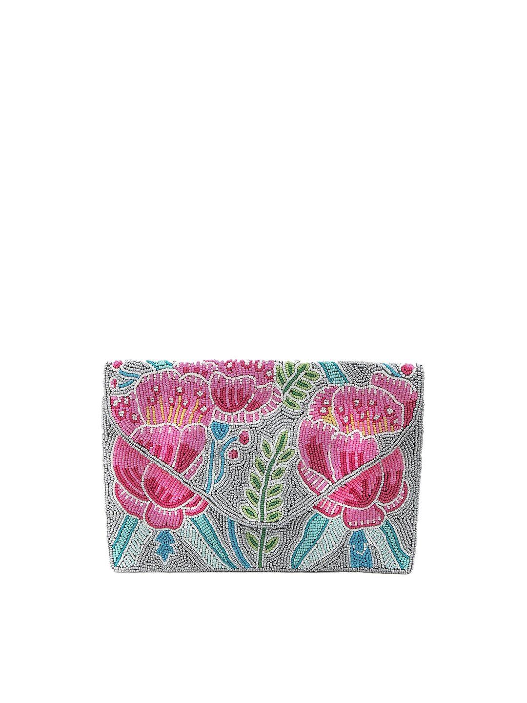 odette pink & blue embellished purse clutch