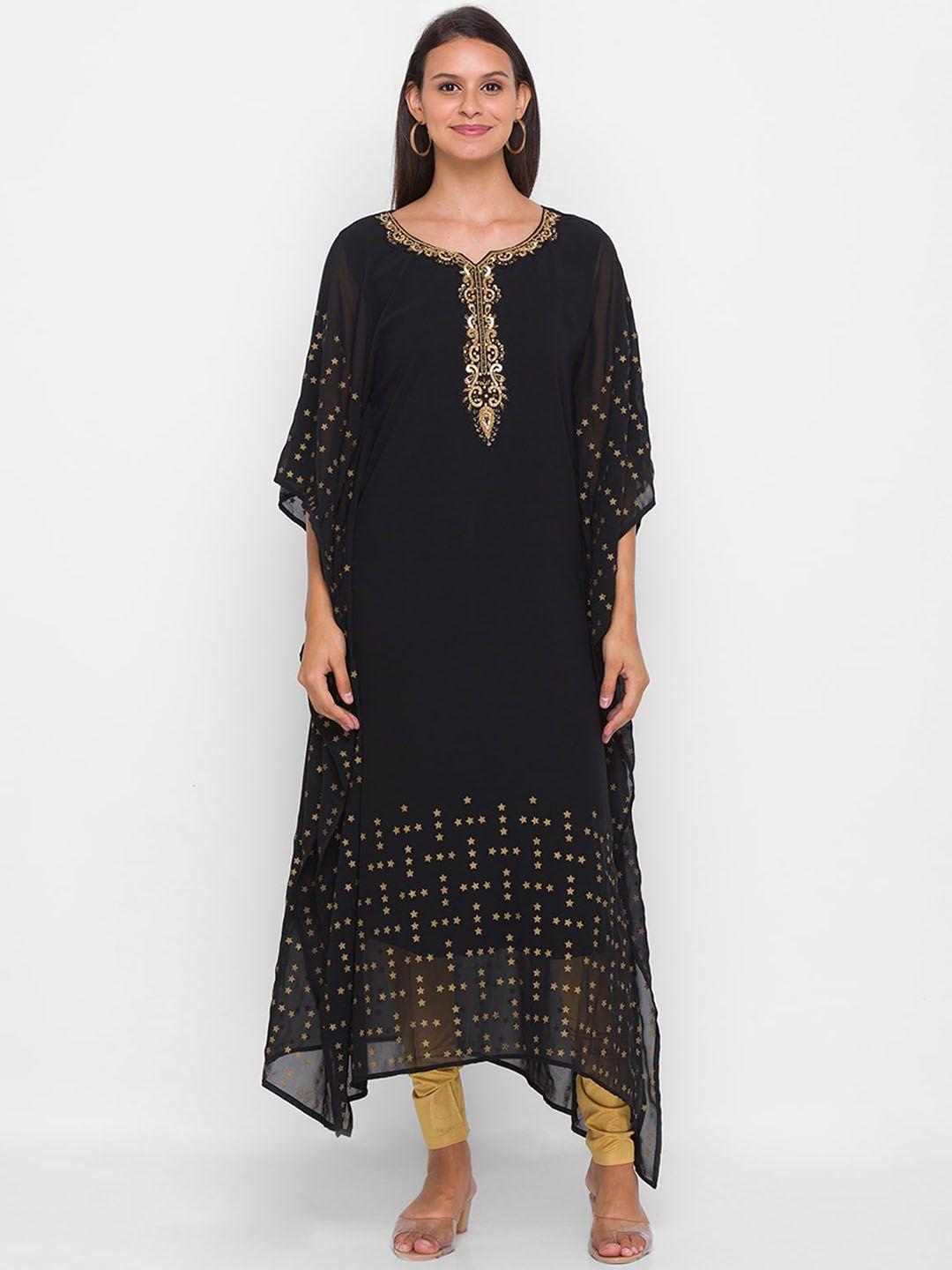 odette printed beads & stones kaftan georgette kurta