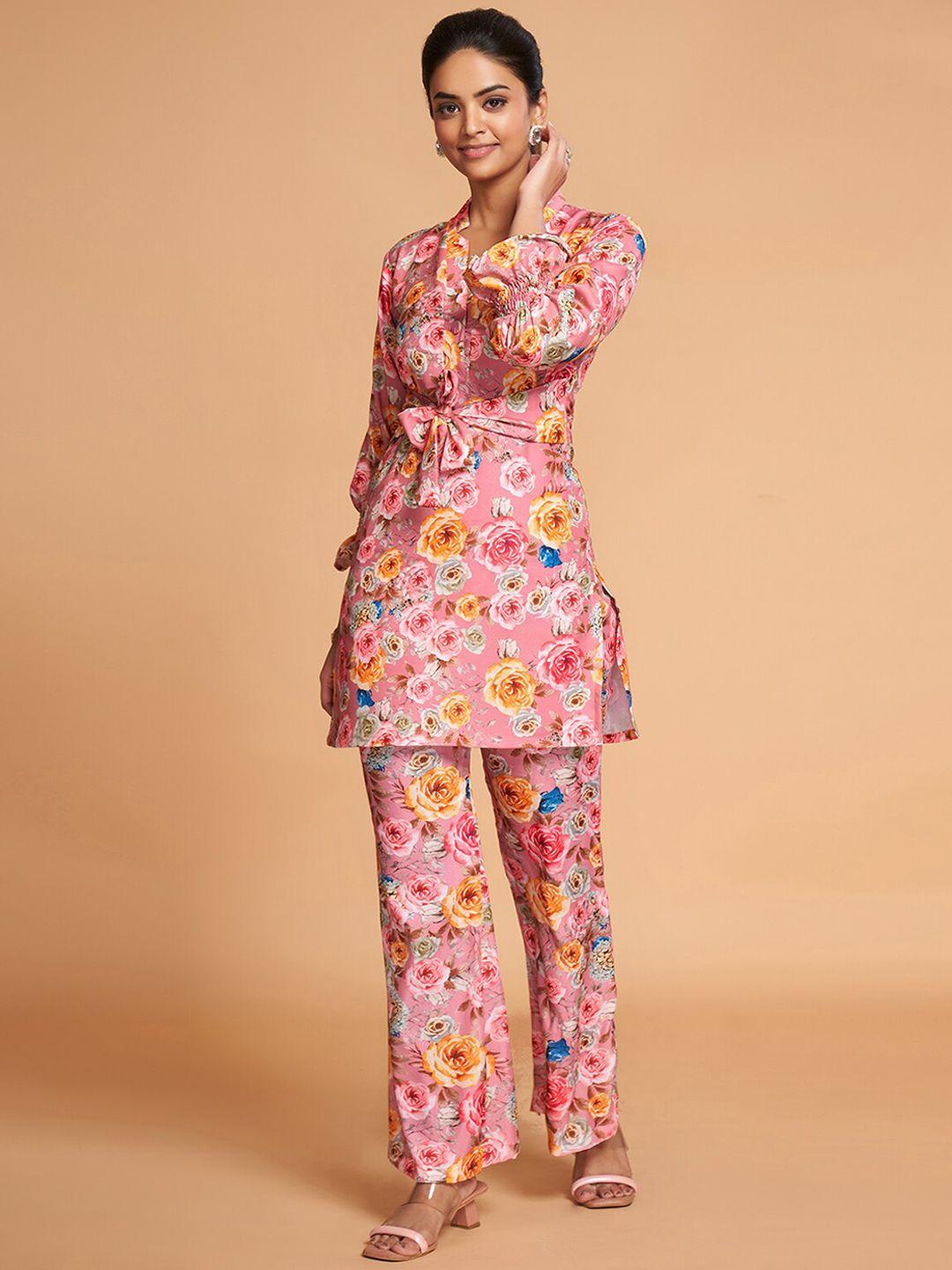 odette printed mandarin collar tunic with trouser