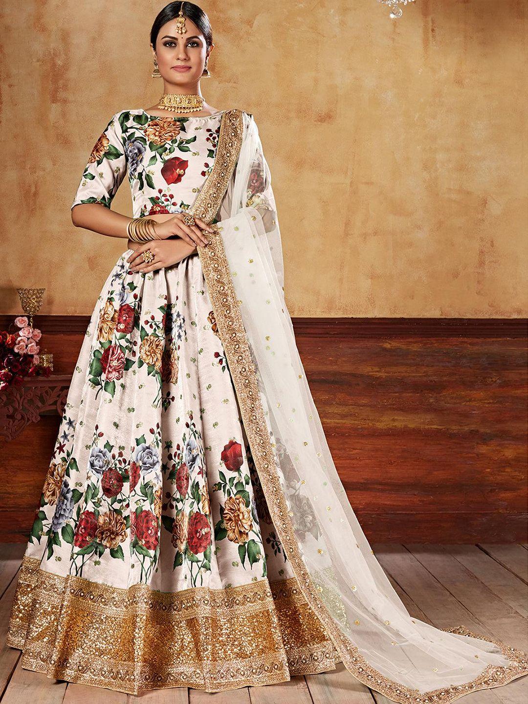 odette printed semi-stitched lehenga & unstitched blouse with dupatta