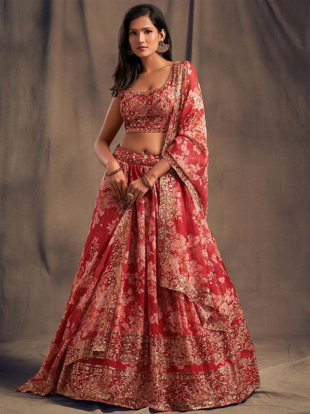 odette printed sequinned semi-stitched lehenga & unstitched blouse with dupatta