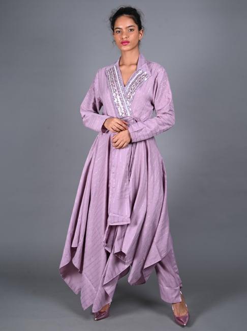 odette purple embellished kurta pant set