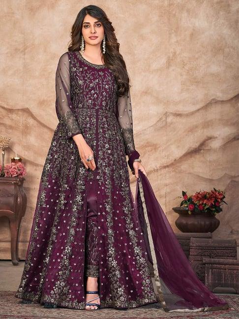 odette purple embroidered unstitched dress material