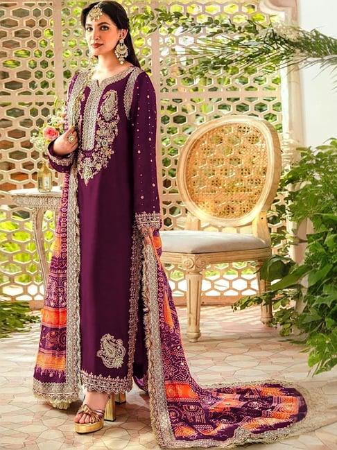 odette purple embroidered unstitched dress material