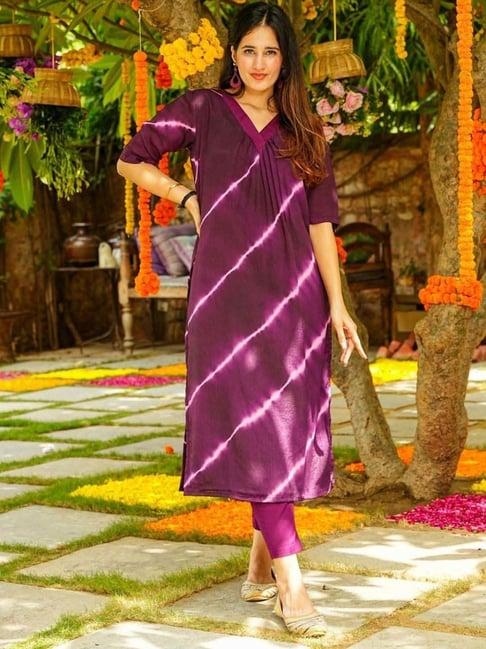 odette purple printed kurta & pant set