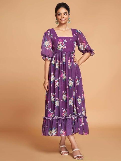 odette purple printed maxi dress