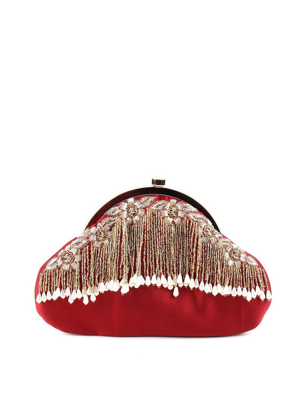 odette red & gold-toned embellished purse clutch