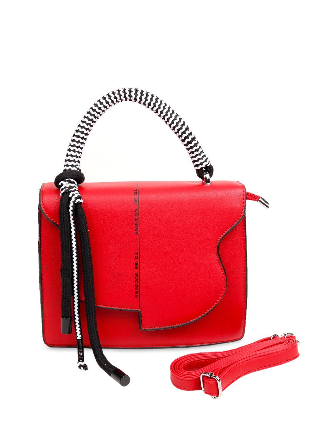 odette red solid structured satchel bag