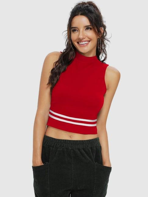 odette red striped crop top