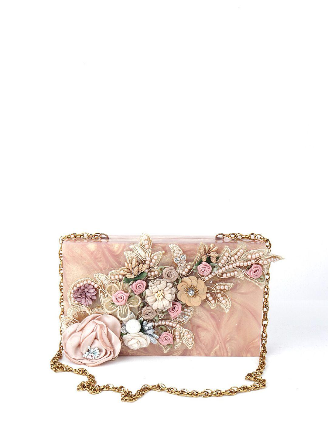 odette rose gold & pink textured embellished box clutch