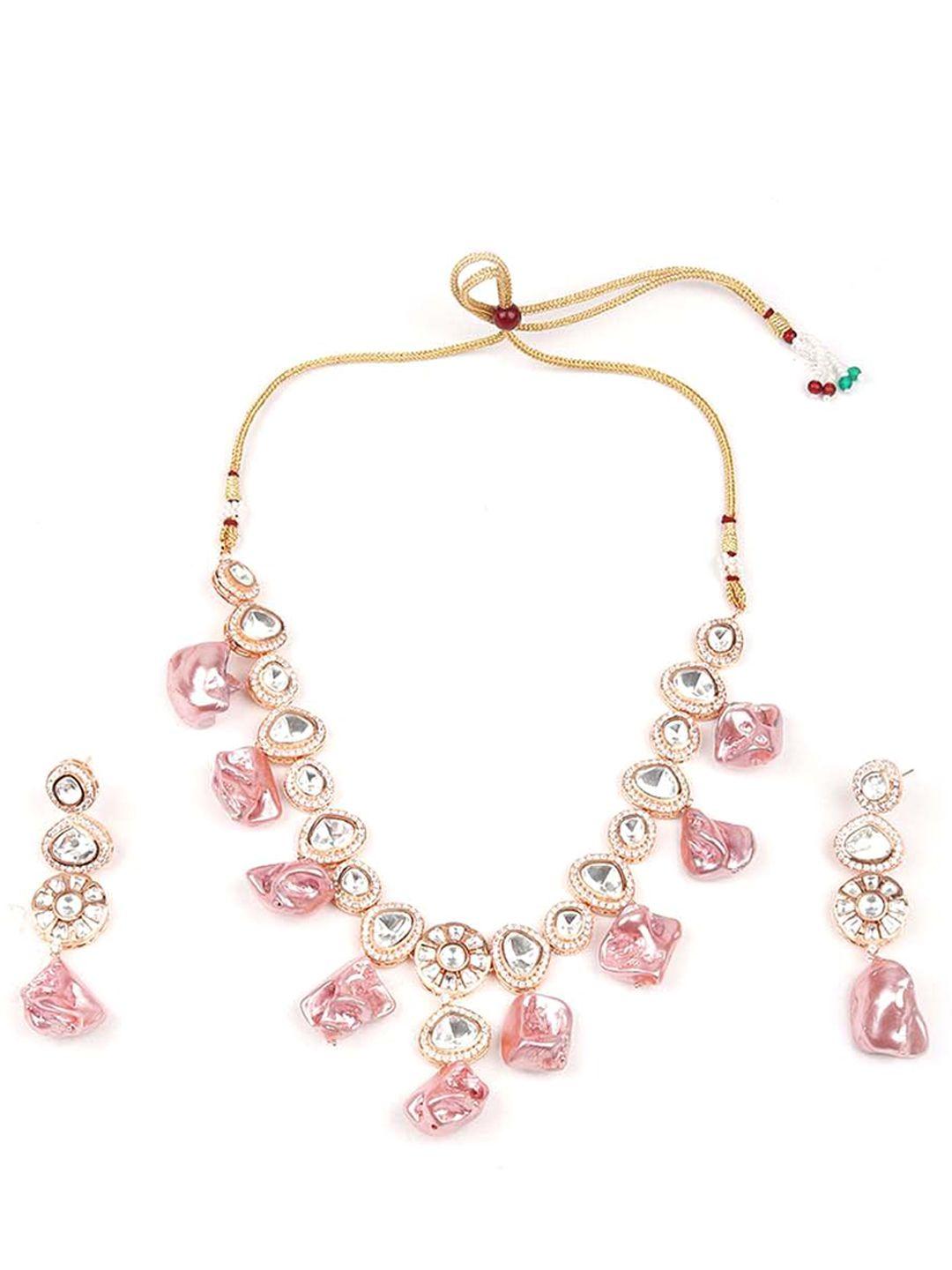 odette rose gold-plated & stone studded jewellery set