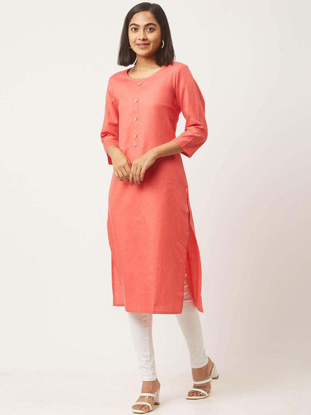 odette round neck cotton straight kurta