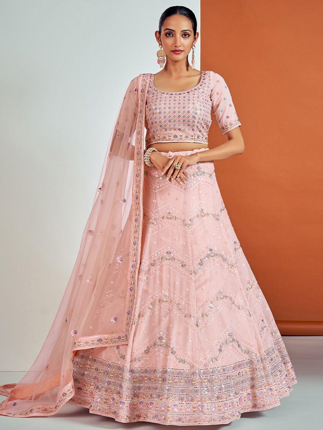 odette sequinned embellished semi-stitched lehenga & blouse with dupatta