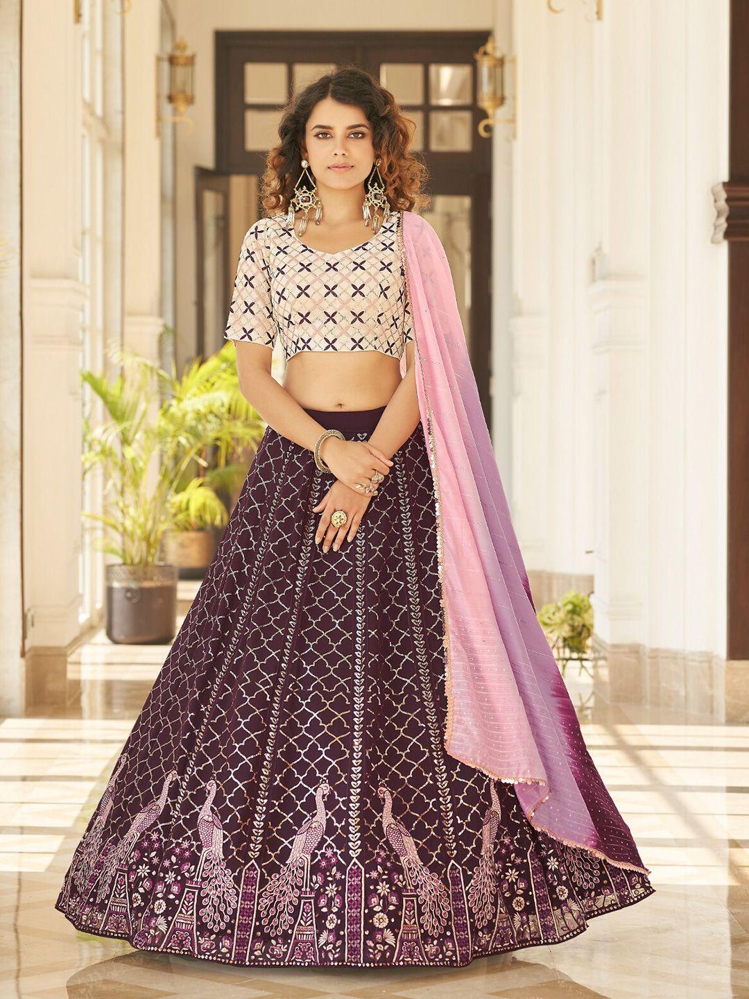 odette sequinned semi-stitched lehenga & unstitched blouse with dupatta