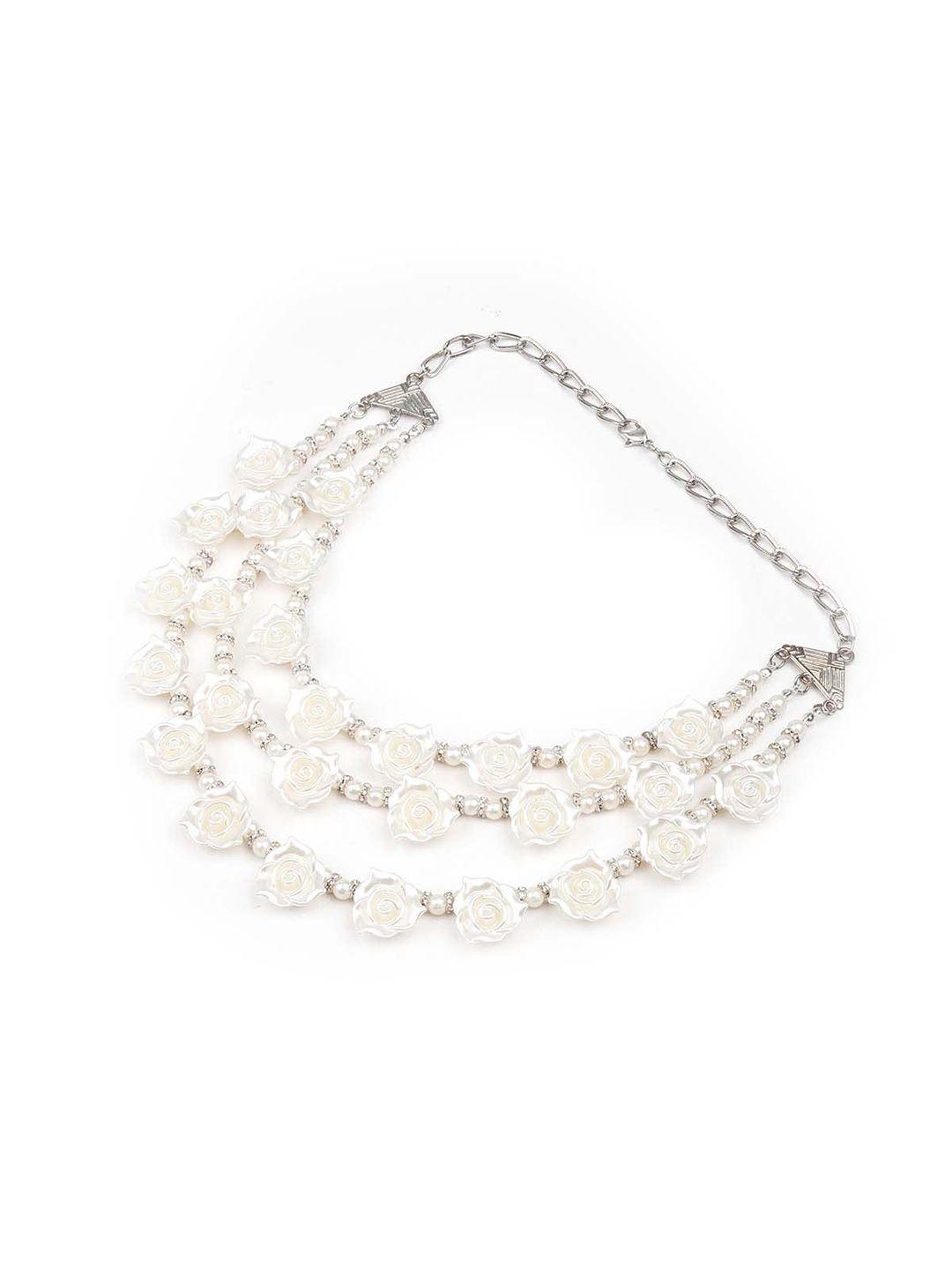 odette silver-plated beaded layered floral detail necklace