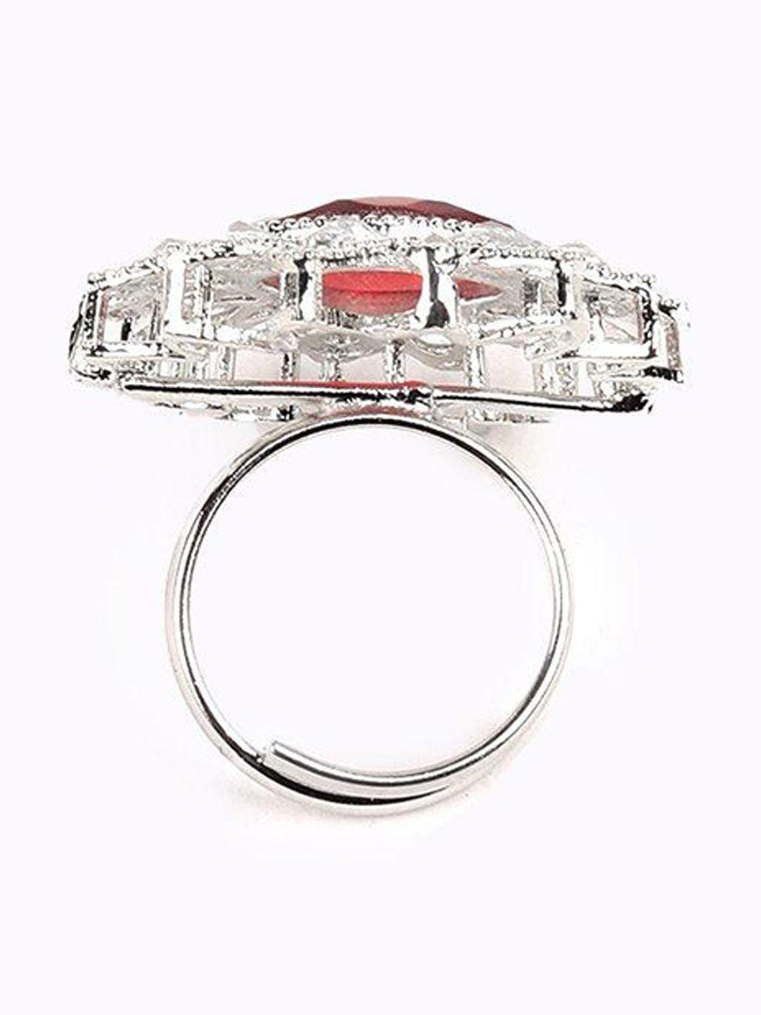 odette silver-plated zirconia stone-studded adjustable finger ring